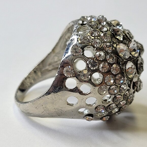 Large Silver Dome Cocktail Fashion Ring Size 5.5 - Picture 9 of 11